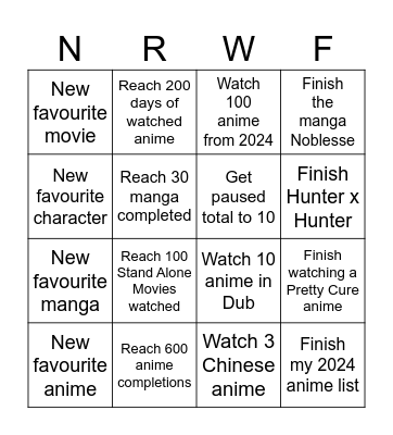 Fleur's quests for 2024 Bingo Card