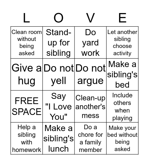 Family Home Evening Bingo Card