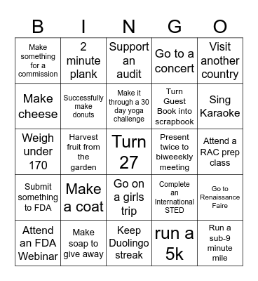 2024 Goals Bingo Card