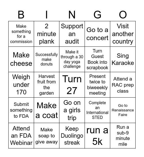 2024 Goals Bingo Card