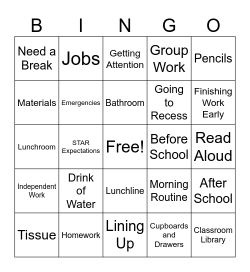 Procedure BINGO Card