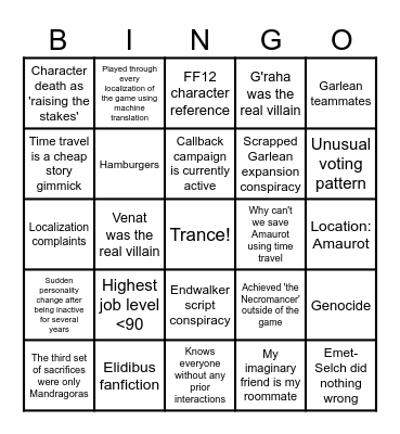 Ascian Lore Bingo Card