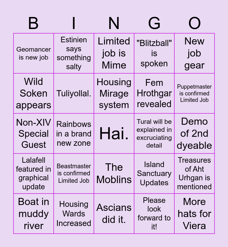 FFXIV JP Fan Fest 2024 Bingo Card