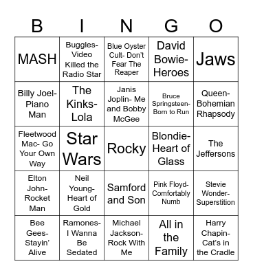 Radio Bingo Remember the 70's Bingo Card