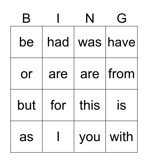 Sight words Orange Bingo Card