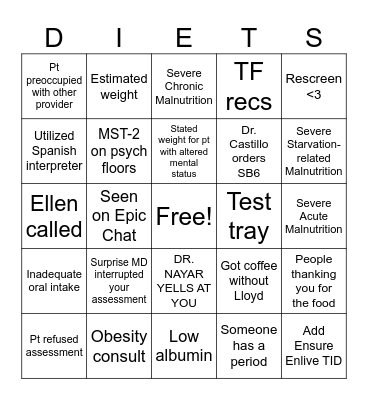 Registered Dietitian Problems Bingo Card