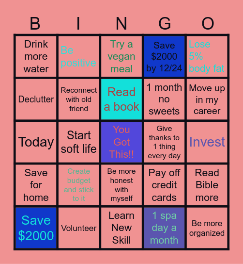 2024 New Year Goals Bingo Card