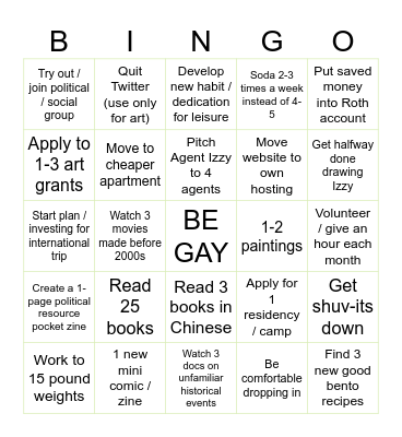 2024 Goals Bingo Card