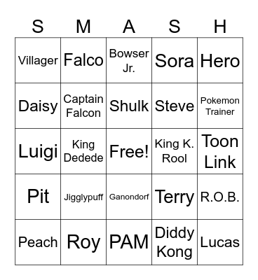 Smash Zack Bingo Card