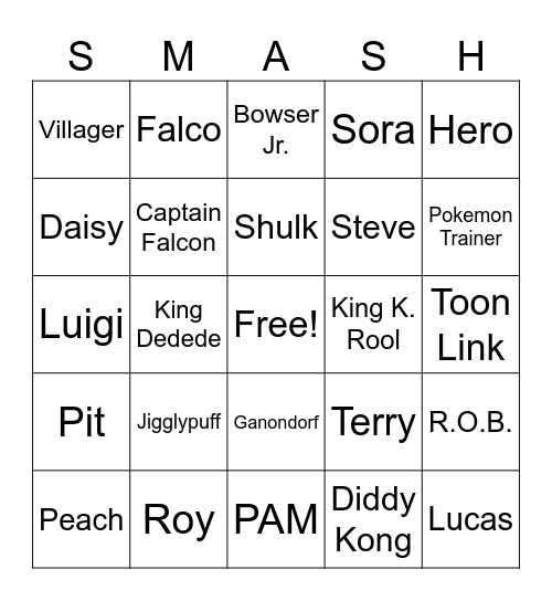 Smash Zack Bingo Card