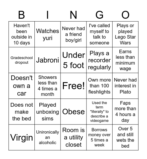 Yackass Bingo Card