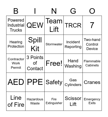 Safety Bingo Card