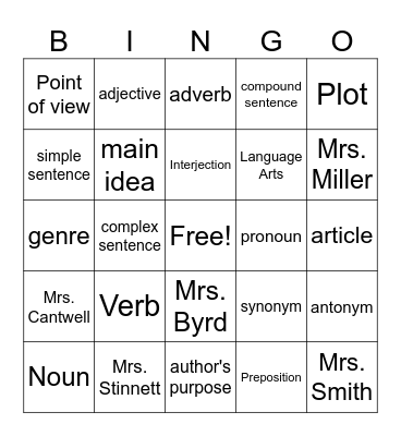 ELA BINGO Card