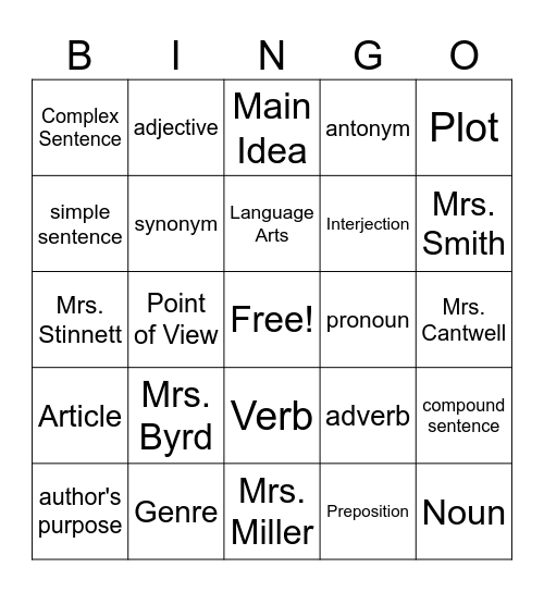 ELA BINGO Card