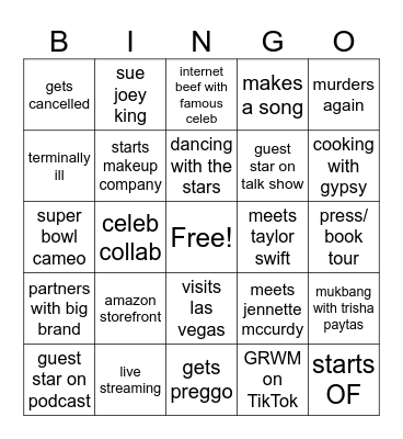 GYPSY ROSE 2024 Bingo Card