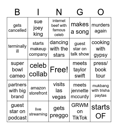 GYPSY ROSE 2024 Bingo Card