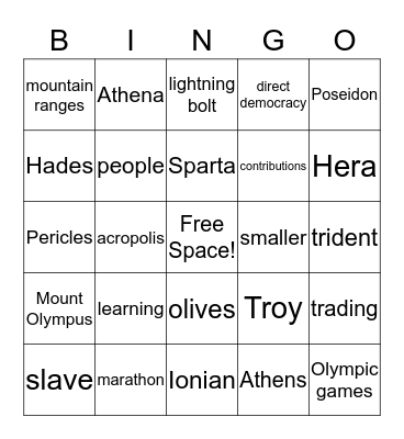 Ancient Greece Bingo Card