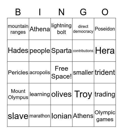 Ancient Greece Bingo Card