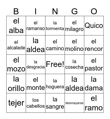 Vocabulario de La Dama Del Alba Bingo Card