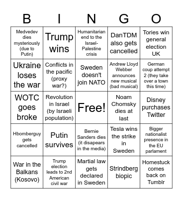 2024 WORLD EVENTS PREDICTION BINGO Card