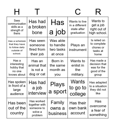 Career Readiness Scavenger Hunt Bingo Card