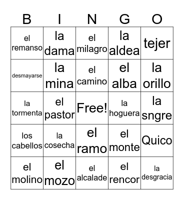 Vocabulario de La Dama Del Alba Bingo Card