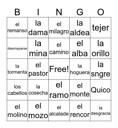Vocabulario de La Dama Del Alba Bingo Card