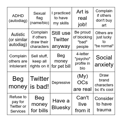 Good progressist artist bingo Card