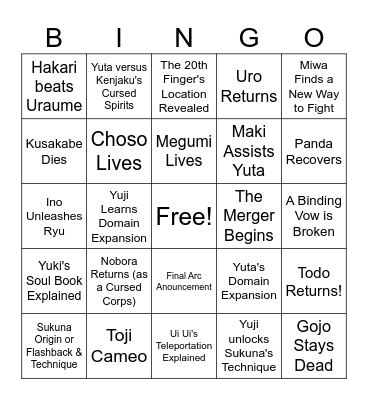 JJK 2024 Predictions Bingo Card