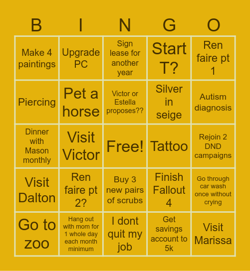 Sampson's 2024 Bingo Card