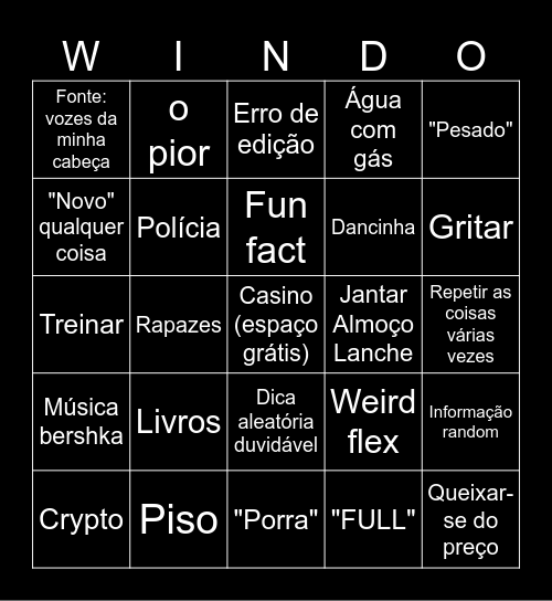 WINDOH BINGOH Bingo Card