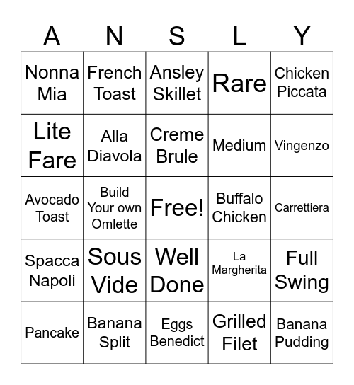Ansley Bingo Card