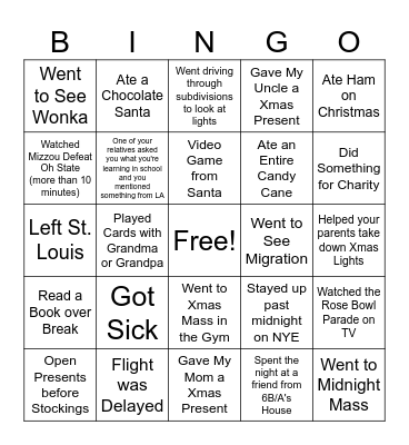 Holiday Bingo Card
