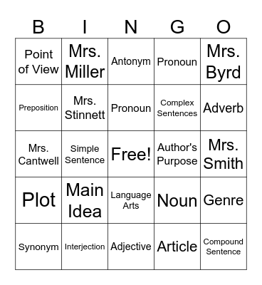 ELA Bingo Card