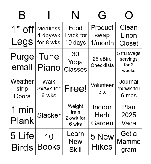 Amy's 2024 Goals Bingo Card