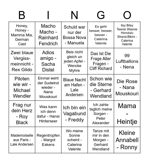 #2 German Music Bingo Card