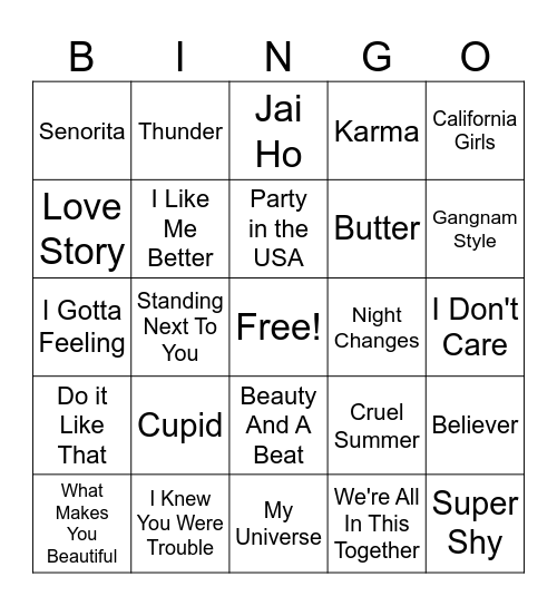 Music Bingo Card