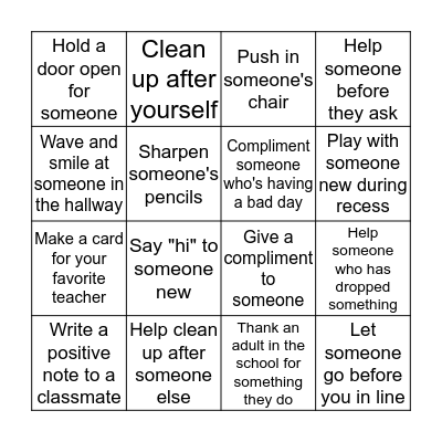 Random Acts of Kindness BINGO Card