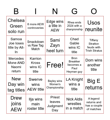 2024 Wrestling Bingo Card
