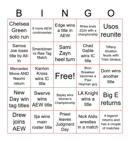 2024 Wrestling Bingo Card