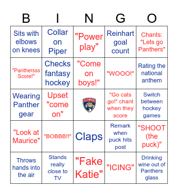 Biggest Panther fan (Yvonne) watches a hockey game Bingo Card
