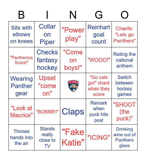 Biggest Panther fan (Yvonne) watches a hockey game Bingo Card