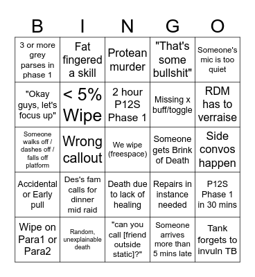 RAID DAY Bingo Card