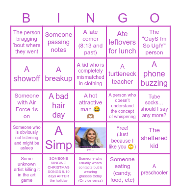 School Bingo Card