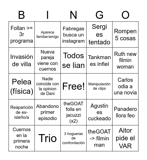 ISLA DE LAS TENTACIONES T7 Bingo Card