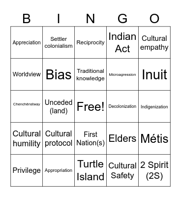 Cultural Safety Bingo Card