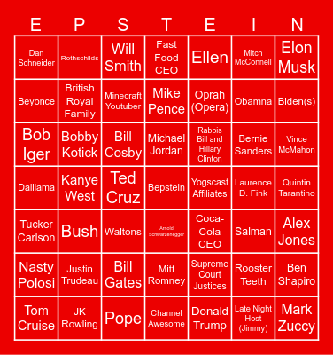 Epstein List Bingo Card
