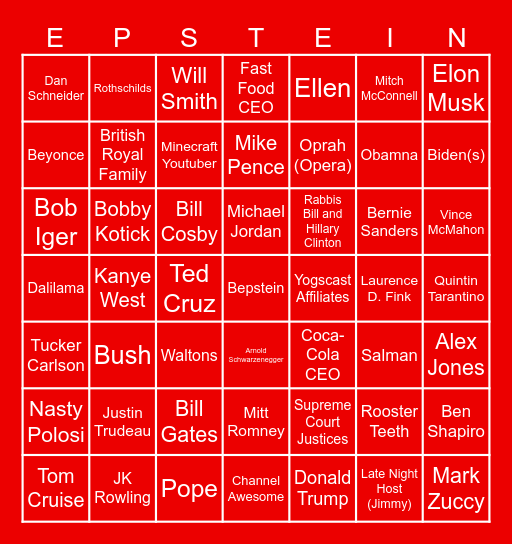 Epstein List Bingo Card