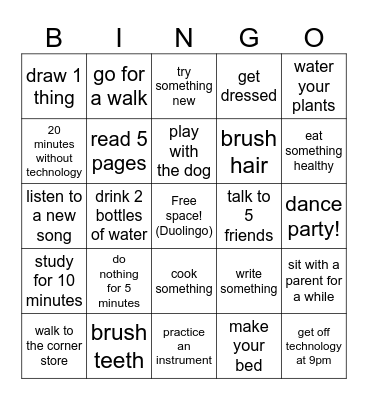 WELLBEING Bingo Card