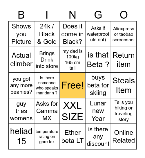 Arcteryx BINGO Card